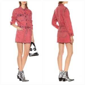 Current/Elliott Pink Denim Button-Up Shirt Dress Size 1 Utility Style Cotton